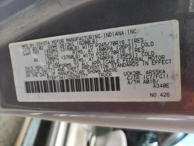 Photo 10 from auction – 2002 TOYOTA TUNDRA ACC with VIN 5TBRT34112S294777