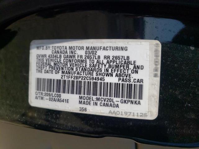 Photo 10 from auction – 2002 TOYOTA CAMRY SOLA with VIN 2T1FF28P22C594945