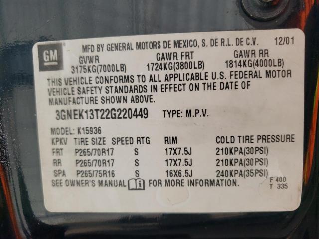 Photo 10 from auction – 2002 CHEVROLET AVALANCHE with VIN 3GNEK13T22G220449
