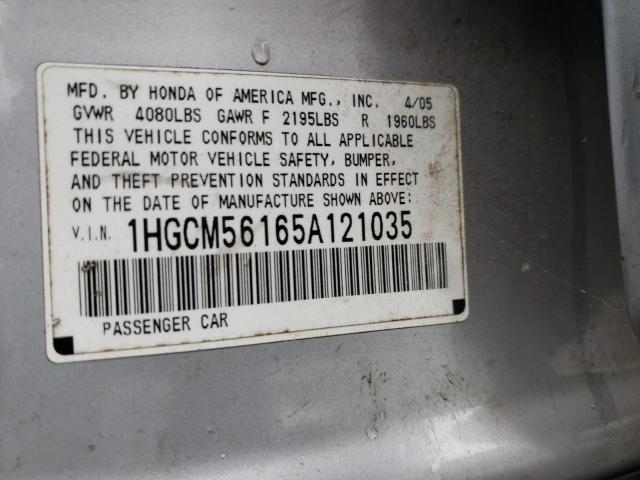 Photo 10 from auction – 2005 HONDA ACCORD with VIN 1HGCM56165A121035