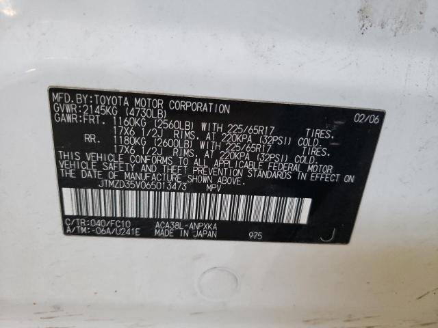 Photo 10 from auction – 2006 TOYOTA RAV4 with VIN JTMZD35V065013473