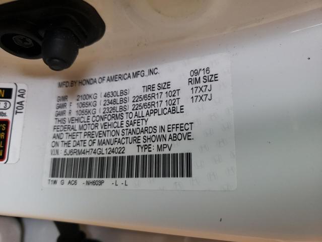 Photo 10 from auction – 2016 HONDA CR-V EXL with VIN 5J6RM4H74GL124022