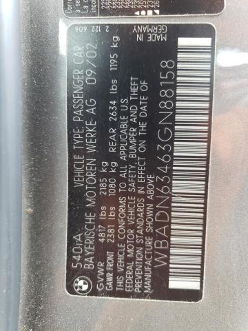 Photo 10 from auction – 2003 BMW 540 I AUTO with VIN WBADN63463GN88158