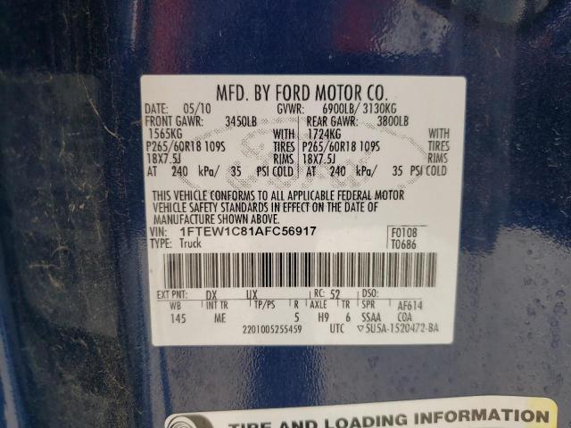 Photo 10 from auction – 2010 FORD F150 SUPER with VIN 1FTEW1C81AFC56917