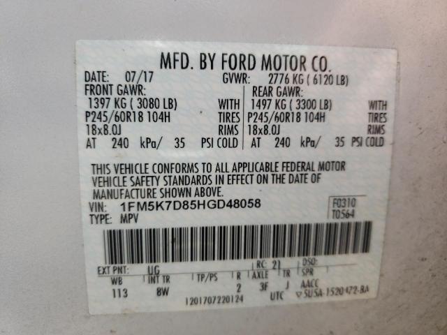 Photo 10 from auction – 2017 FORD EXPLORER X with VIN 1FM5K7D85HGD48058