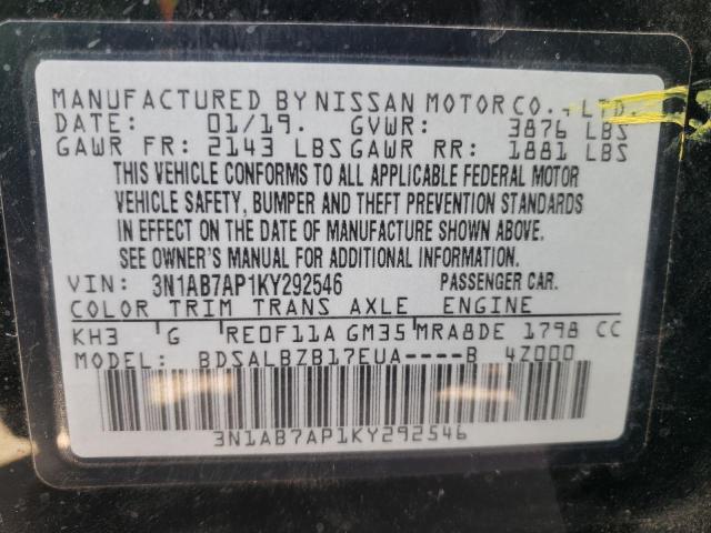 Photo 10 from auction – 2019 NISSAN SENTRA with VIN 3N1AB7AP1KY292546