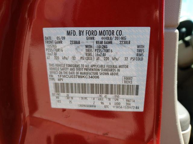 Photo 10 from auction – 2009 FORD ESCAPE XLT with VIN 1FMCU03789KC34006