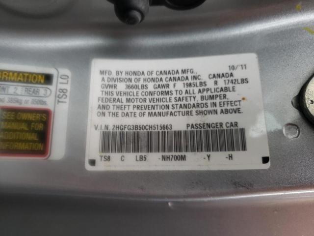 Photo 10 from auction – 2012 HONDA CIVIC LX with VIN 2HGFG3B50CH515663