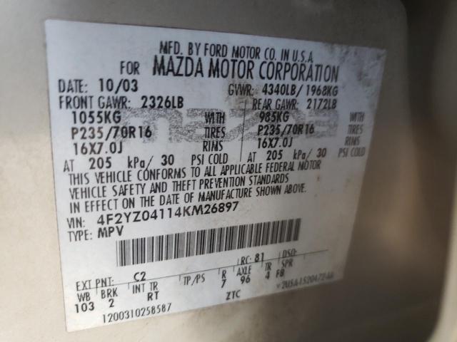 Photo 10 from auction – 2004 MAZDA TRIBUTE LX with VIN 4F2YZ04114KM26897
