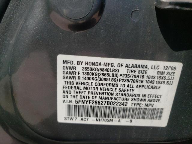 Фото 10 с аукциона – 2007 HONDA PILOT EXL с VIN 5FNYF28627B022342