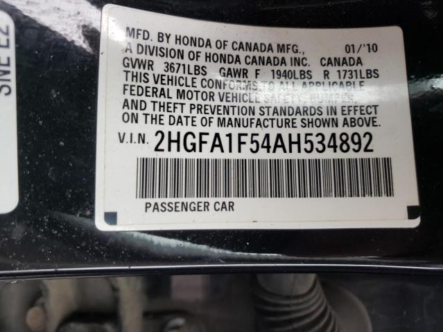 Photo 10 from auction – 2010 HONDA CIVIC LX with VIN 2HGFA1F54AH534892