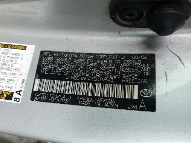 Photo 10 from auction – 2007 TOYOTA CAMRY HYBR with VIN JTNBB46K473019643