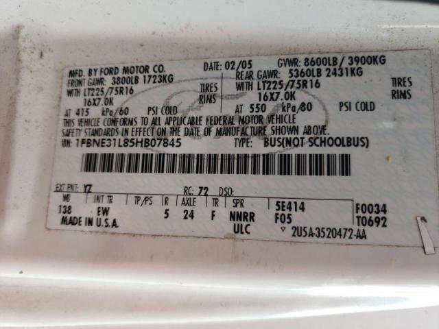 Photo 10 from auction – 2005 FORD ECONOLINE with VIN 1FBNE31L85HB07845