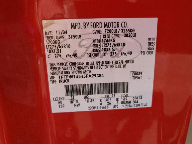 Photo 10 from auction – 2005 FORD F150 SUPER with VIN 1FTPW14545FA29384