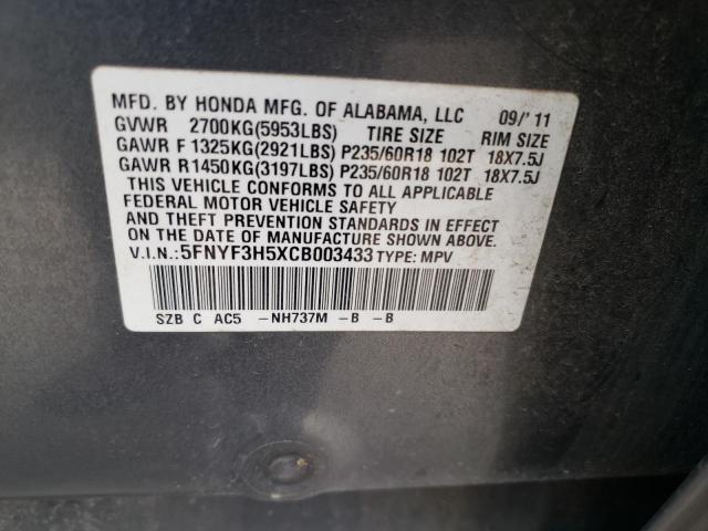 Photo 10 from auction – 2012 HONDA PILOT EXL with VIN 5FNYF3H5XCB003433