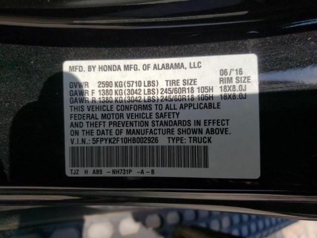 Photo 10 from auction – 2017 HONDA RIDGELINE with VIN 5FPYK2F10HB002926