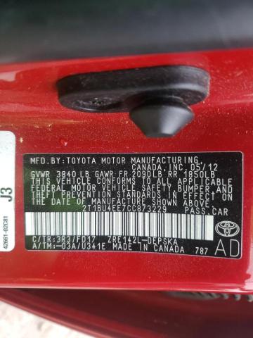 Photo 10 from auction – 2012 TOYOTA COROLLA BA with VIN 2T1BU4EE7CC873229