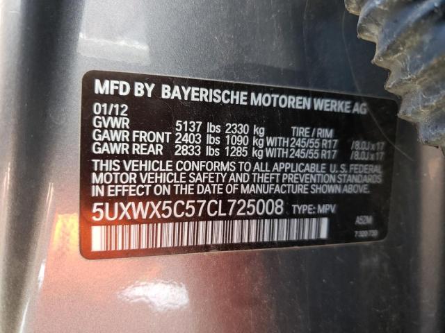 Photo 10 from auction – 2012 BMW X3 XDRIVE2 with VIN 5UXWX5C57CL725008