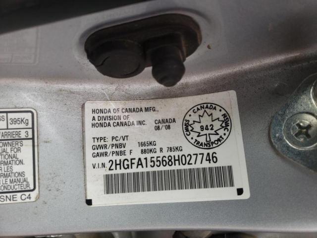 Photo 10 from auction – 2008 HONDA CIVIC LX with VIN 2HGFA15568H027746