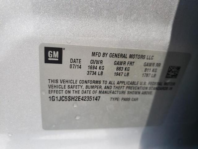 Photo 10 from auction – 2014 CHEVROLET SONIC LT with VIN 1G1JC5SH2E4235147