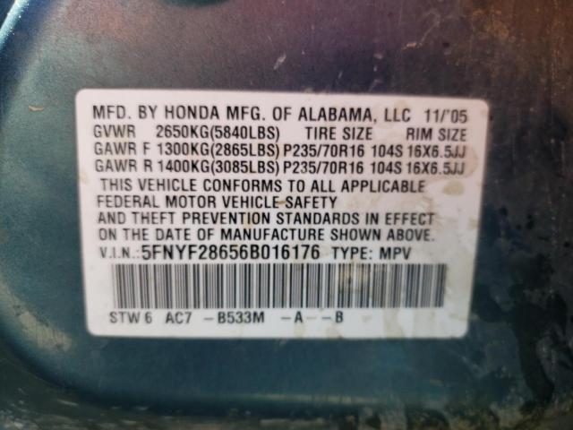 Photo 10 from auction – 2006 HONDA PILOT EX with VIN 5FNYF28656B016176