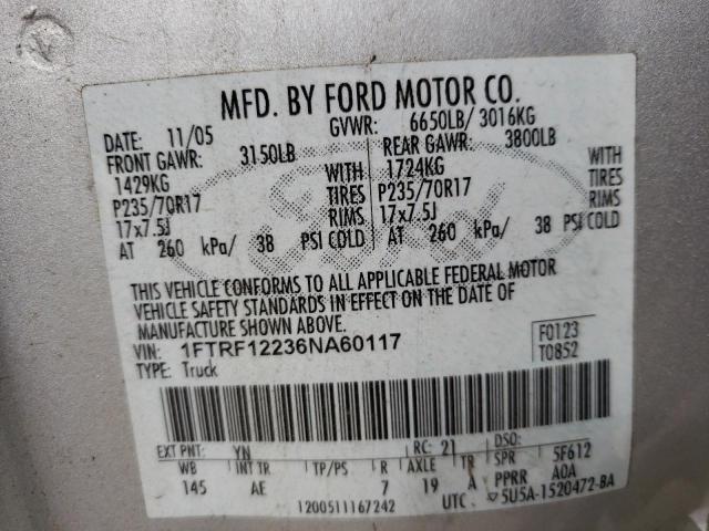 Photo 10 from auction – 2006 FORD F150 with VIN 1FTRF12236NA60117
