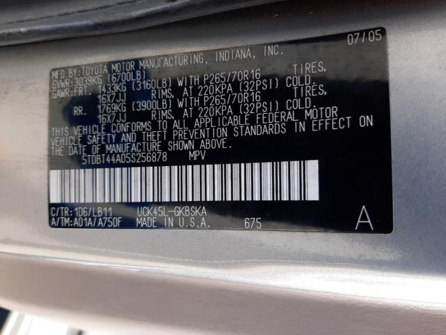 Photo 10 from auction – 2005 TOYOTA SEQUOIA SR with VIN 5TDBT44A05S256878