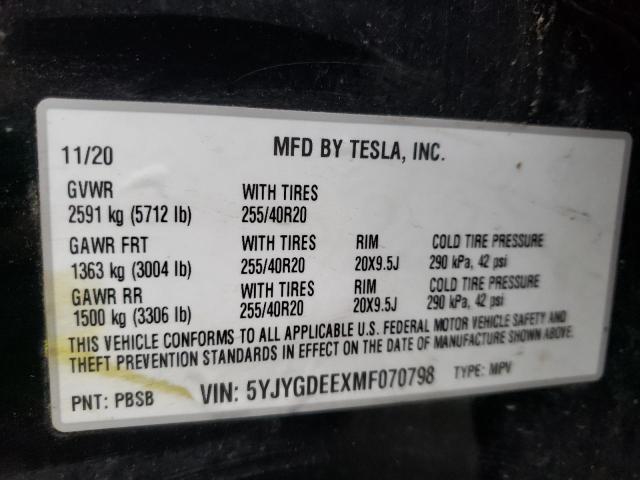 Photo 10 from auction – 2021 TESLA MODEL Y with VIN 5YJYGDEEXMF070798