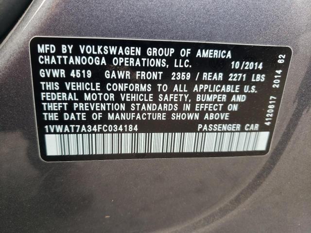 Photo 10 from auction – 2015 VOLKSWAGEN PASSAT S with VIN 1VWAT7A34FC034184