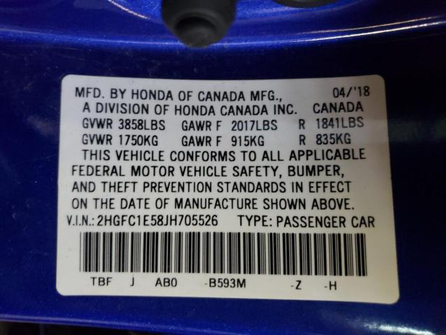 Photo 10 from auction – 2018 HONDA CIVIC with VIN 2HGFC1E58JH705526