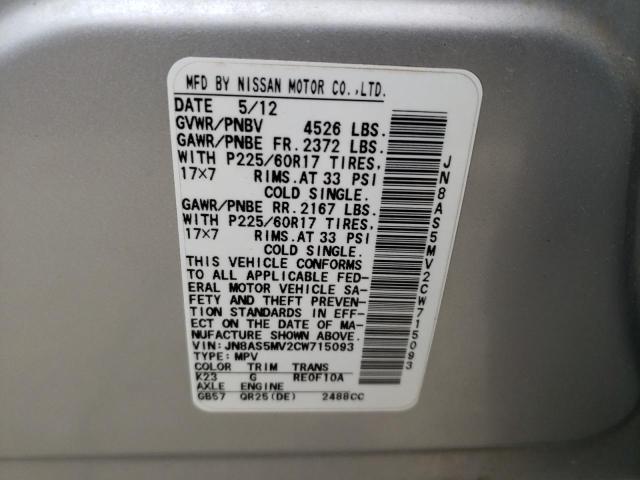 Photo 10 from auction – 2012 NISSAN ROGUE S with VIN JN8AS5MV2CW715093