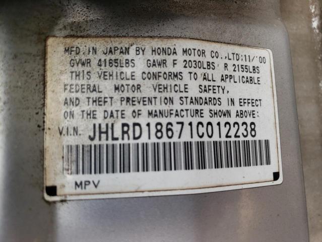 Photo 10 from auction – 2001 HONDA CR-V EX with VIN JHLRD18671C012238