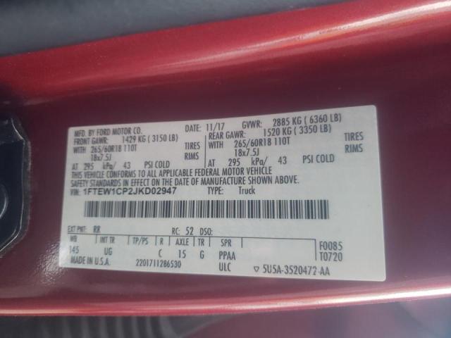 Photo 10 from auction – 2018 FORD F150 SUPER with VIN 1FTEW1CP2JKD02947