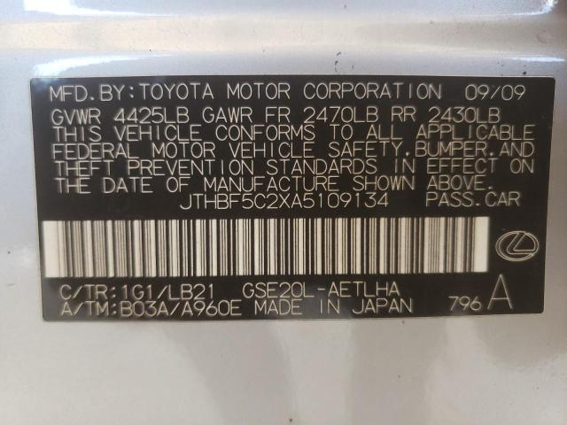 Photo 10 from auction – 2010 LEXUS IS 250 with VIN JTHBF5C2XA5109134