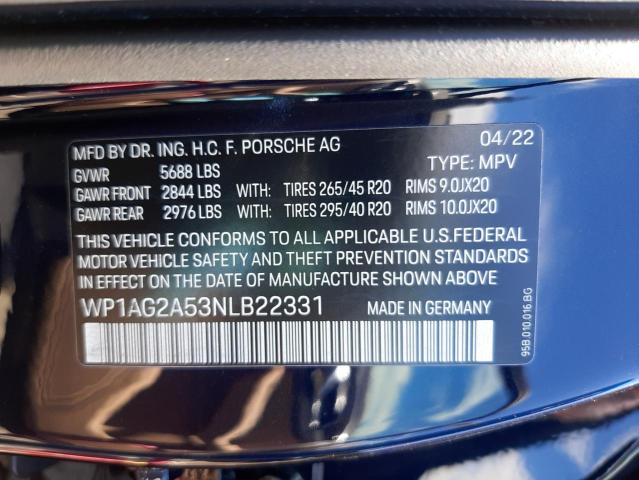 Photo 10 from auction – 2022 PORSCHE MACAN S with VIN WP1AG2A53NLB22331