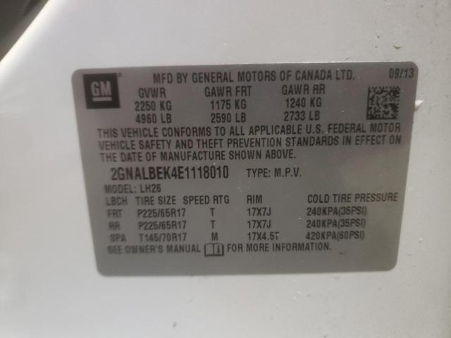 Photo 10 from auction – 2014 CHEVROLET EQUINOX LT with VIN 2GNALBEK4E1118010