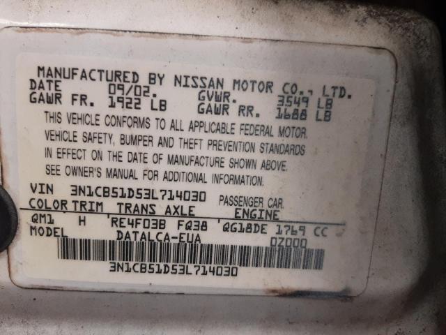 Photo 10 from auction – 2003 NISSAN SENTRA XE with VIN 3N1CB51D53L714030