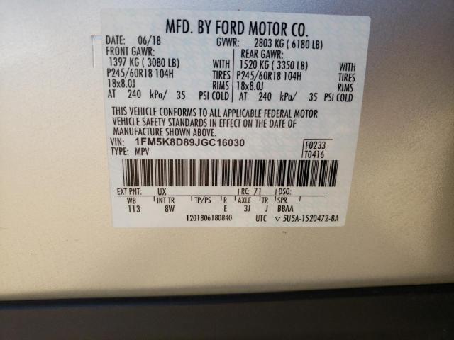 Photo 10 from auction – 2018 FORD EXPLORER X with VIN 1FM5K8D89JGC16030