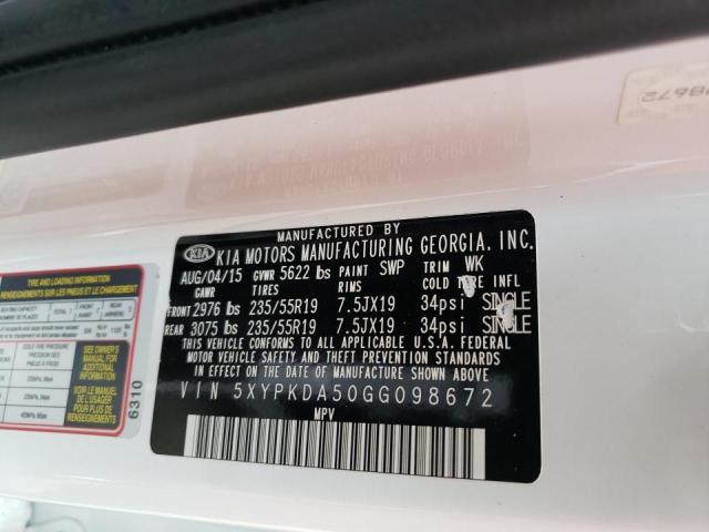 Photo 10 from auction – 2016 KIA SORENTO SX with VIN 5XYPKDA50GG098672
