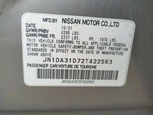 Photo 10 from auction – 2002 NISSAN ALTIMA with VIN JN1DA31D72T422563