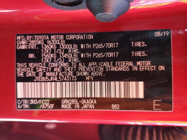Photo 10 from auction – 2020 TOYOTA 4RUNNER SR with VIN JTEBU5JR4L5743173