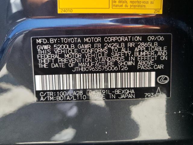 Photo 10 from auction – 2007 LEXUS GS 450H with VIN JTHBC96S575006126