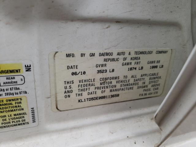 Photo 10 from auction – 2011 CHEVROLET AVEO LS with VIN KL1TD5DE0BB113658