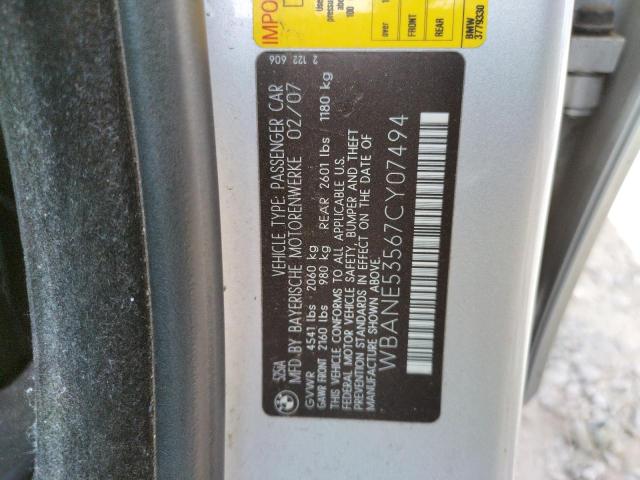 Photo 10 from auction – 2007 BMW 525 I with VIN WBANE53567CY07494