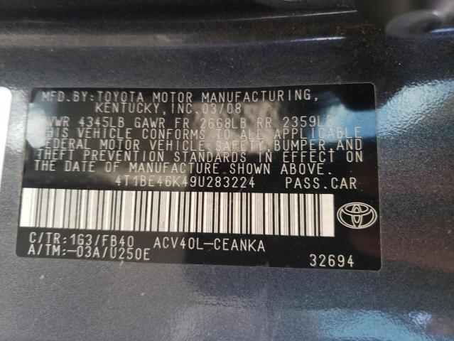Photo 10 from auction – 2009 TOYOTA CAMRY BASE with VIN 4T1BE46K49U283224