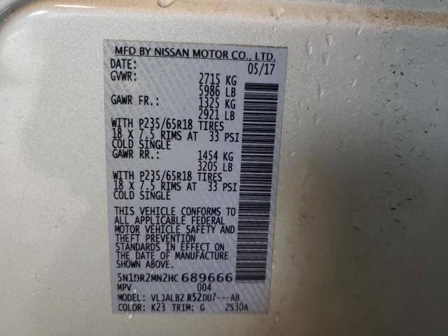 Photo 10 from auction – 2017 NISSAN PATHFINDER with VIN 5N1DR2MN2HC689666