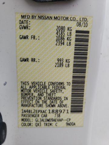 Photo 10 from auction – 2010 NISSAN ALTIMA SR with VIN 1N4BL2EPXAC188971