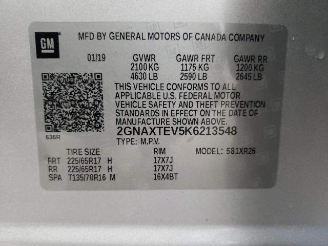 Photo 10 from auction – 2019 CHEVROLET EQUINOX LT with VIN 2GNAXTEV5K6213548