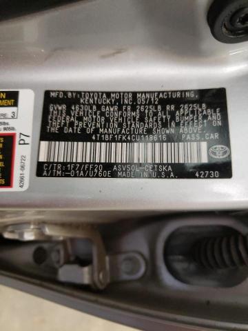 Photo 10 from auction – 2012 TOYOTA CAMRY BASE with VIN 4T1BF1FK4CU118616