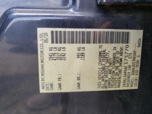 Photo 10 from auction – 2010 NISSAN ALTIMA BAS with VIN 1N4AL2APXAC175770